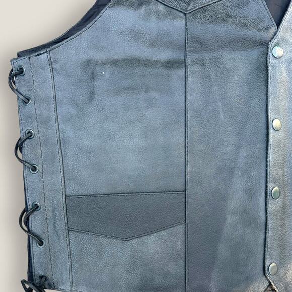 Genuine Leather Men’s Black Motorcycle Vest Size: 48 - Picture 5 of 7